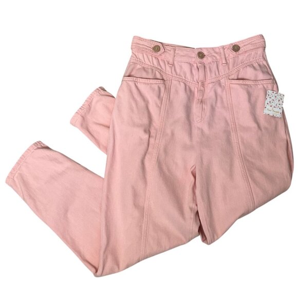 Free People City of Lights Soft Pink High Waist Tapered Cotton Pants Size 31 NWT - Picture 8 of 13